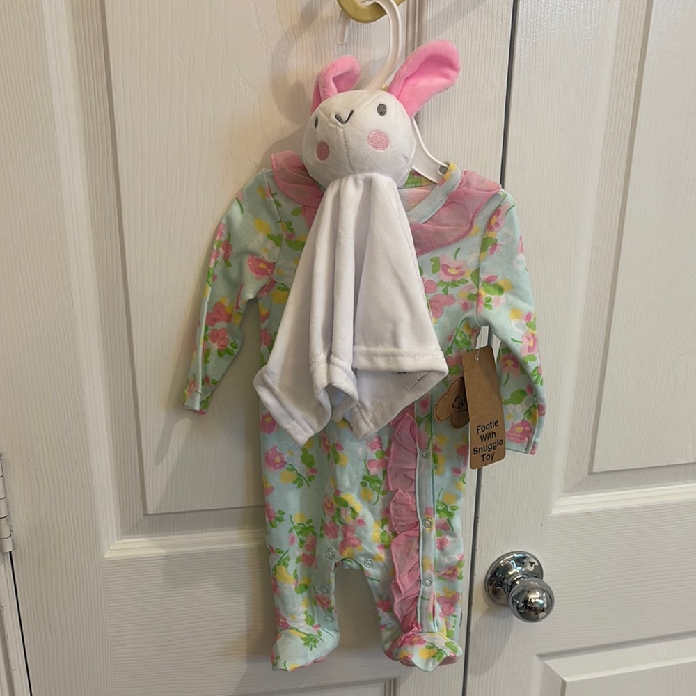 Baby Essentials Floral Footie with Snuggle Toy